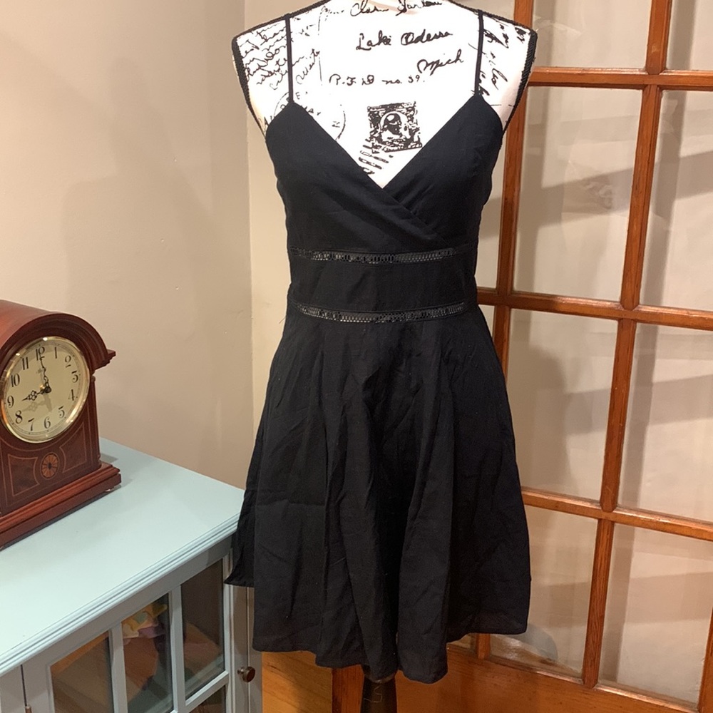 NWT Francesca's Black Mini V-Neck Flare Spaghetti Strap Dress , Size M